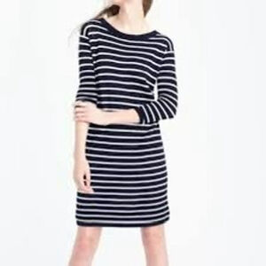 J.Crew Navy White Striped Long Sleeve 100% Wool Dress M Fall Preppy
